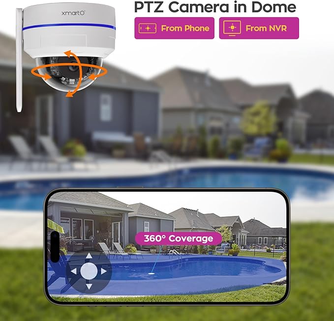 [AI Tracking Ceiling CAM] XMARTO 16CH 2K HD Metal Dome PTZ Wireless Security Camera System, 16*Automatic-Follow, 2-Way Audio and Night Vision Camera, 16CH 4K Long Range WiFi 6 Surveillance DVR NVR Kit