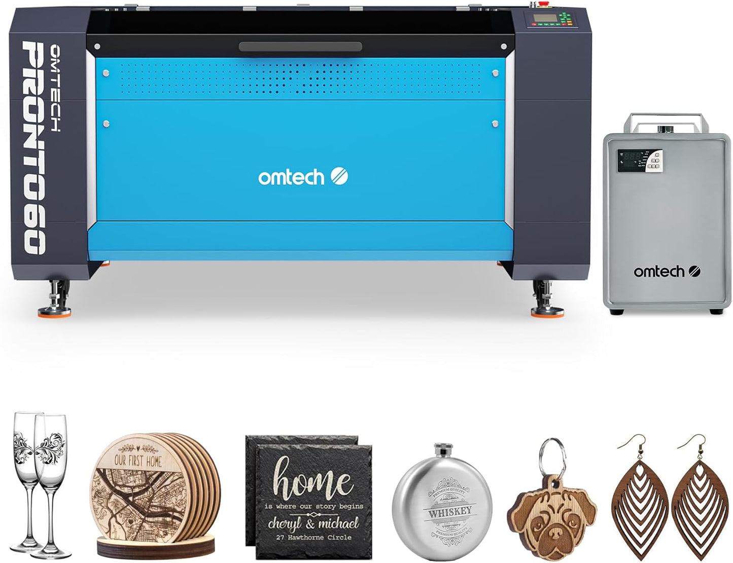 OMTech Pronto 130W CO2 Laser Engraver with Water Chiller | 51" Ã 35" Laser Cutting Machine with Autofocus | 2-Way Pass, Air Assist, Red Dot Pointer | Ideal for Wood, Glass, Acrylic, and More
