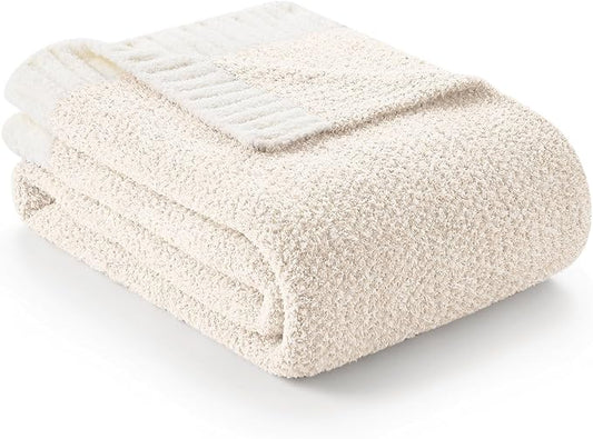Snuggle Sac Buttery Ivory Bedding Blankets Twin Size 60x80, Super Soft Blankets Warm Cozy Knit Fuzzy Plush Blanket for Sofa, Bed, Living Room, Heather Ivory, 60x80 inches