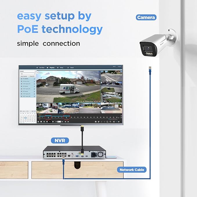 4K Security Camera System 16 Channel 4TB HDD, 12 8MP PoE Commercial IP Bullet Cameras with Spotlight Color Night Vision, 2 Way Audio, AI Human Vehicle Detection, Remote Access, PB65A1216-8MD