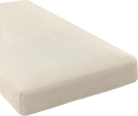 H.VERSAILTEX Super Stretch Individual Chaise Cover Sectional Couch Covers for L Shaped Sofa Both Left/Right Featuring Thick Jacquard Textured Twill Fabric (1 Piece Chaise Cover, Natural)