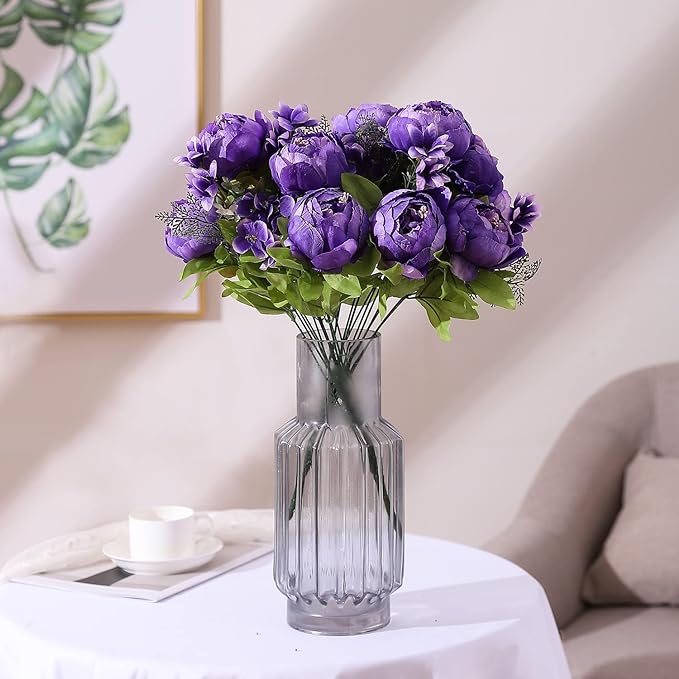 Duovlo Artificial Peony Silk Flowers Fake Flowers Vintage Wedding Home Decoration,Pack of 1 (Medium Purple)