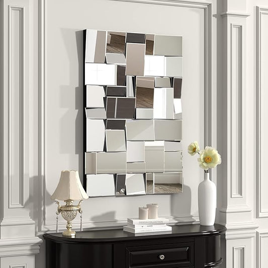 KOHROS Modern Geometric Irregular Mirror for Wall Decor 44" x 30" Decorative Mirror with Beveled Glass for Entryway Hallway Living Room Home Decor Horizontal or Vertical Hanging
