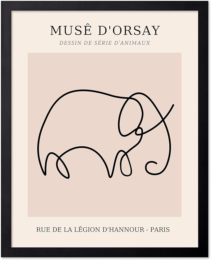 Poster Master Vintage Poster - Retro One Line Elephant Drawing Print - Elephant Art - Minimal Gift for Men, Women, Animal Lover - Abstract Wall Decor for Home, Office, 18x24 Unframed Wall Art