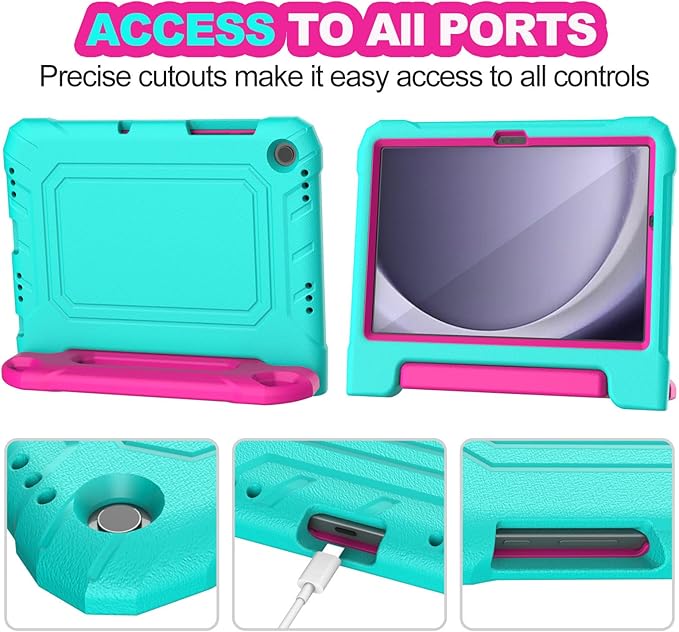 YIHE Kids Case for Samsung Galaxy Tab A11 Plus 2025 & A9 Plus 2023 11 Inch, Shockproof Handle Stand Cover with Built-in Screen Protector, Cyan&Pink