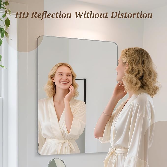 Bathroom Mirror 55" x 36", Large Rectangle Wall Mirror, Silver Metal Frame Wall Mounted Mirrors for Bathroom, Vanity, Bedroom, Entryway Decor(Horizontal/Vertical)