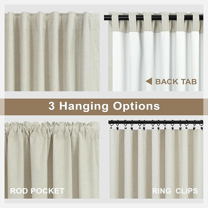 Burlap Blackout Curtains 96 Inch Length 2 Panels 100% Black Out Flax Linen Primitive Rustic Country Modern Farmhouse Thermal Drapes for Bedroom Living Room Dining Sliding Door 8 FT Long Back Tab Beige