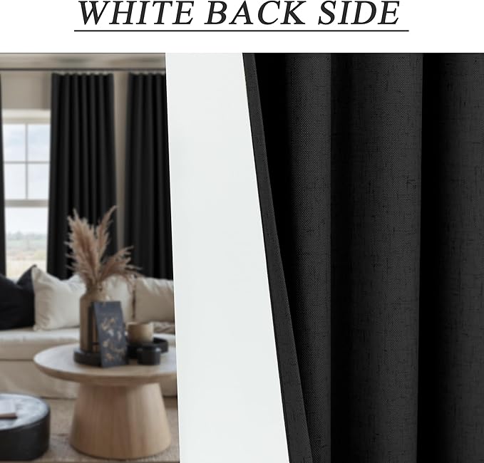 DANCURTON Black Blackout Curtains 63 Inch Length for Bedroom 2 Panels Set Back Tab Living Room Darkening Dark Out Heavy Thick Linen Farmhouse Insulated Thermal Curtain for Winter Summer 63 Inches Long