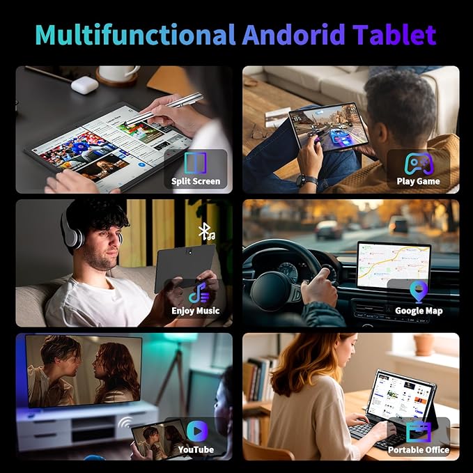 2025 Android 15 tablet with keyboard, 26GB+256GB+2TB Expand, 10 inch 2-in-1 Tablets with 8-Core, 5G WiFi, 8000mAh, BT5.0, 5MP+13MP, GMS, GPS, Widevine L1, Tablet PC with Mouse, Case, Stylus (Green)