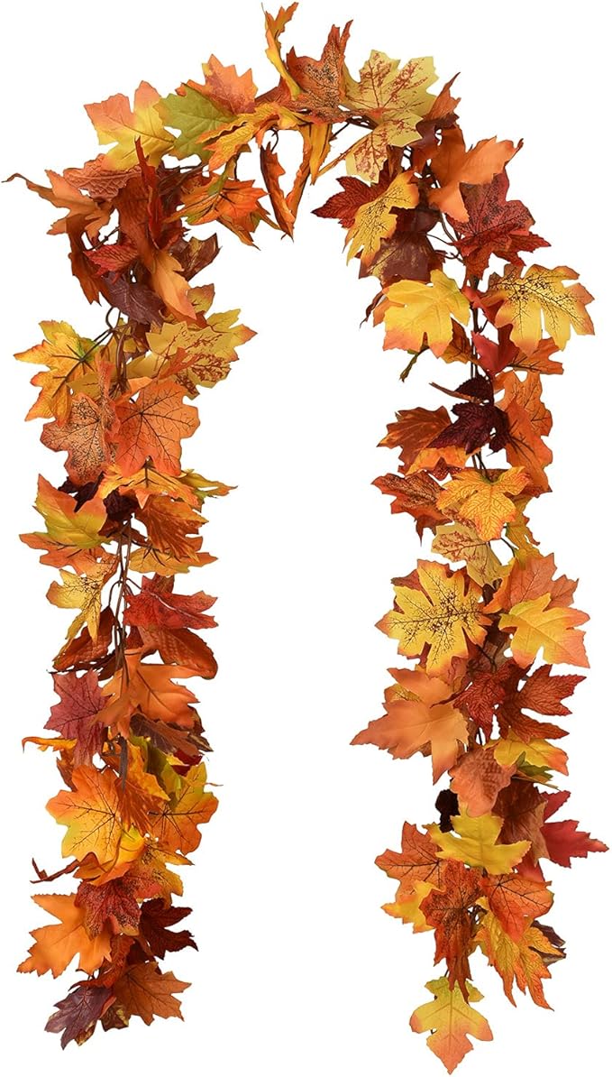 Lvydec 2 Pack Fall Maple Garland - 5.9ft/Strand Artificial Fall Foliage Garlands Assorted Color Leaves Autumn Decor for Home Wedding Halloween Thanksgiving Party
