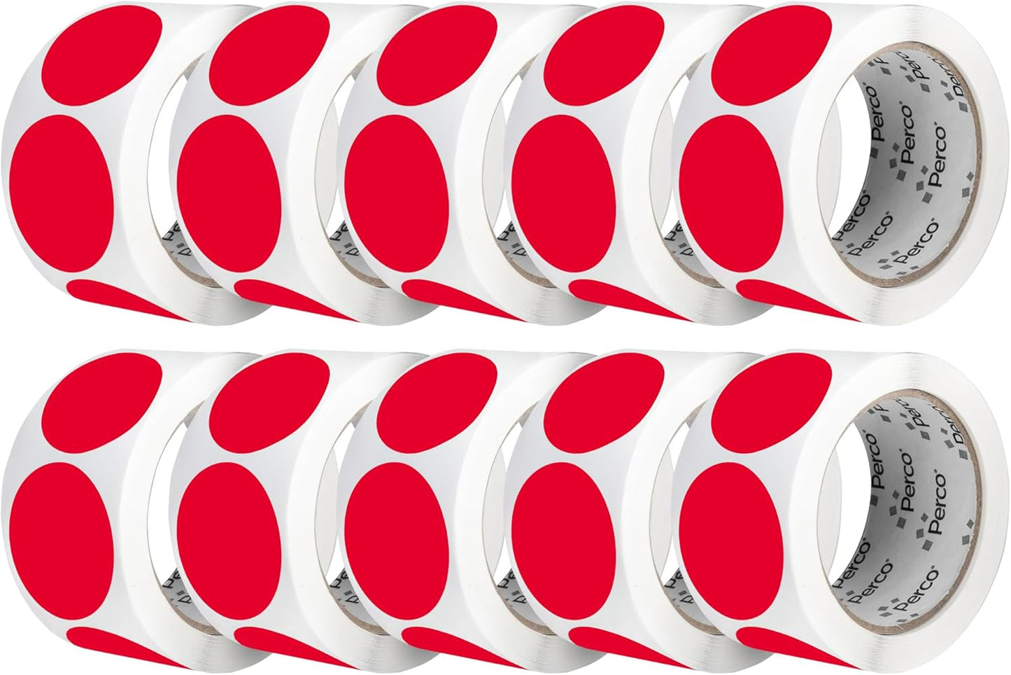 Perco Red 2-Inch Perforated Circle Dot Sticker Labels — 10 Rolls, 5,000 Round Stickers — with Permanent Adhesive for Organizing, Color Coding, Bin Labeling, Packaging Alerts—Made in USA