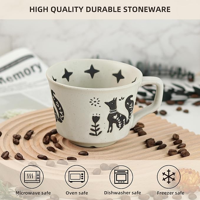 Ceramic Coffee Mug, 12 oz Novelty Unique Teacup with Large Handle, Stoneware Cup for Tea Mocha Latte Cappuccino Espresso (Fox)
