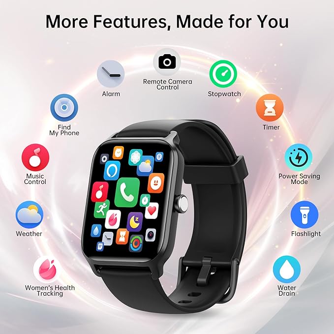 Smart Watch for Men, Alexa Built-in 1.85" HD Touchscreen Fitness Tracker with Bluetooth Call, 24/7 Heart Rate/Sleep/SpO2 Monitor, 100+ Sport Modes,2ATM Waterproof Smartwatch for Android iPhone(Black)
