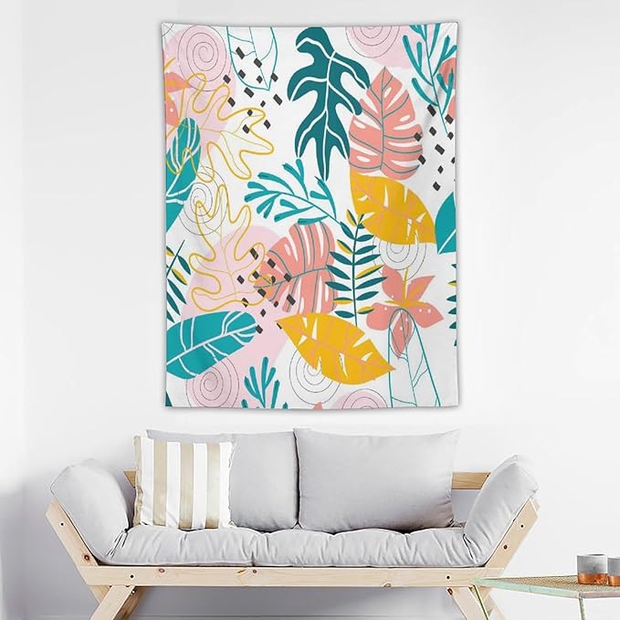 ICMOLYYENLO Tropical Green Leaves Tapestry, Exotic Leaves Beautiful Bedroom Wall Hanging, Floral Poster Blanket for Bedroom Living Room Dormitory Apartment 50x60 Inch