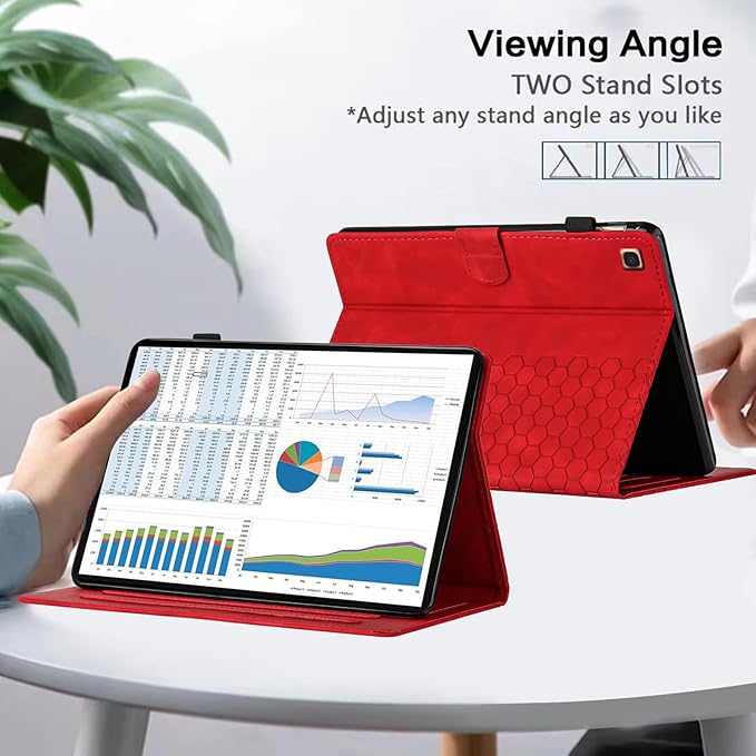 Case for Samsung Galaxy Tab A 10.1 2019 Model SM-T510/T515, Multi-Angle Viewing Smart Stand with Pocket PU Leather Tablet Cases Flip Folio Cover Red