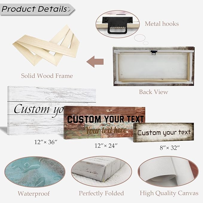 LZIMU Custom Signs for Wall Personalized Canvas Prints Sign with Your Text Customized Family Sign Wall Art for Rustic Farmhouse Home Decor (5"x10")