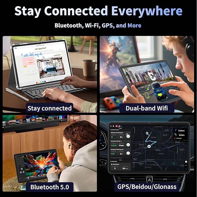 2026 12 Inch Tablet, Android 15 Tablets with Keyboard, 24GB+256GB+2TB Expand, 2K Display, Tablet PC with 5G WiFi, Octa-Core, 8000mAh, BT5.0, GMS, GPS, 2 in 1 Tablets with Case, Mouse, Stylus(Black)