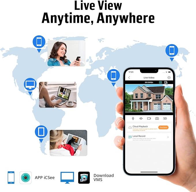 8CH Wired Security Camera System,H.265+ Surveillance Video Recorders with 2 x 2592P 5MP Wired IP66 Bullet Cameras,for Indoor Outdoor Use,500G HDD Included, Email Alert,Mobile APP & PC Remote