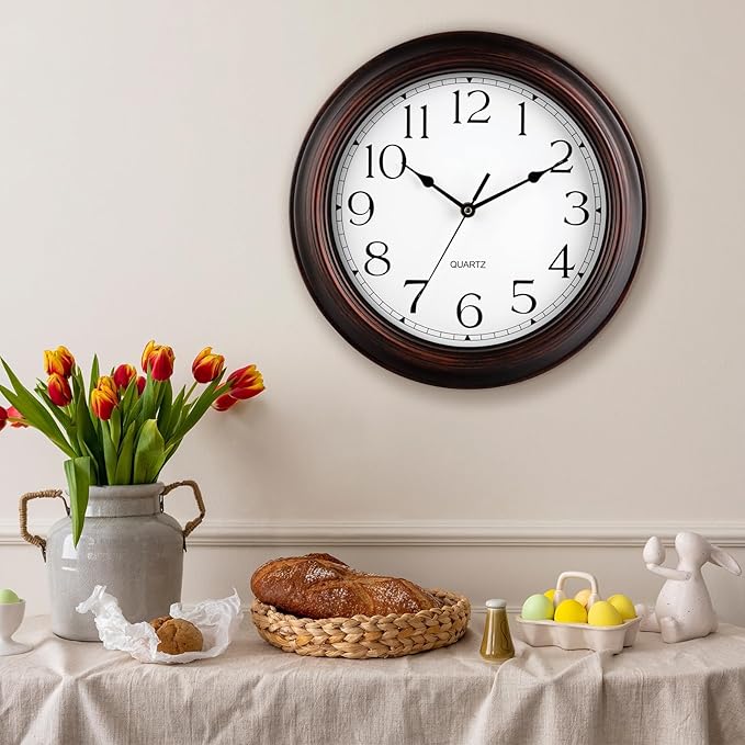 14 Inch Wall Clocks Battery Operated Silent Non-Ticking Wall Clock Vintage Retro Rustic Style Decorative for Living Room Kitchen Farmhouse (Bronze)