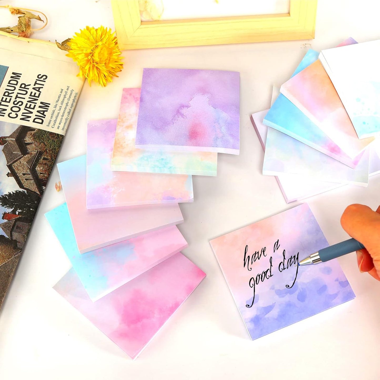 12 Pads Pop up Sticky Notes, 3x3 Cute Gradient Watercolor Self Stick Notes Pads, Multi Color Super Adhesive Memo Pads Refills, Easy to Post Paper Home Office Notebooks Supplies Accessories
