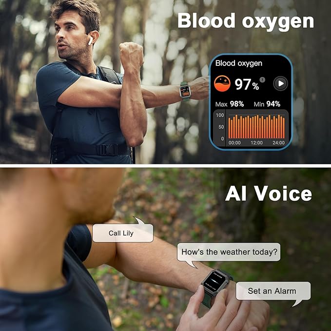 Smart Watch for Men Fitness Tracker: Military Smart Watches for Men Digital Mens Watches Make/Answer Call Running Waterproof Smartwatch Android Phones iPhone Samsung Compatible Heart Rate Monitor