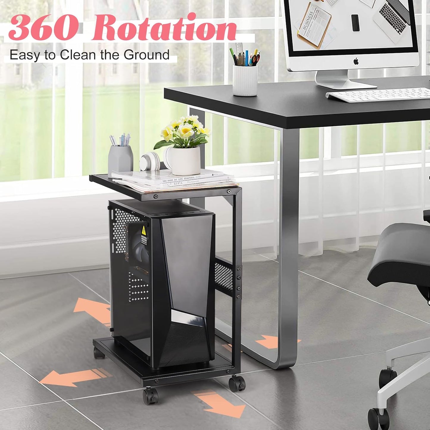 Liitrton PC Tower Stand 2-Tier CPU Stand with Locking Caster Wheels for Office & Home - Iron-Black