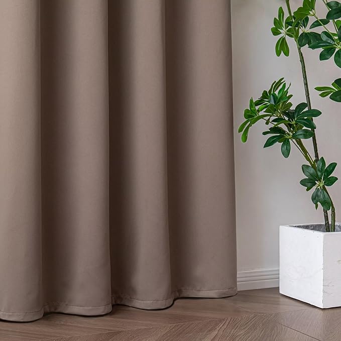 Blackout Curtains 96 Inches Long for Bedroom, Thermal Insulated Blackout Curtains 2 Panels Set, Solid Grommet Privacy Room Darkening Drapes for Living Room Windows(W52 x L96, Khaki)