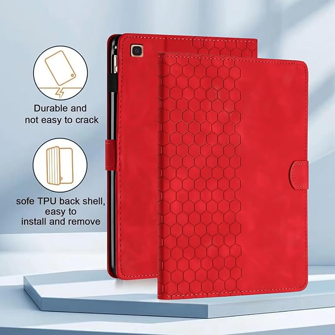 Case for Samsung Galaxy Tab A 10.1 2019 Model SM-T510/T515, Multi-Angle Viewing Smart Stand with Pocket PU Leather Tablet Cases Flip Folio Cover Red