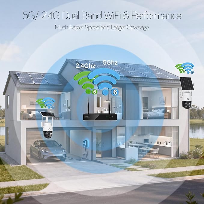 xmartO 4MP QHD Wireless PTZ Solar Security Camera Outdoor/Indoor for Homes, WiFi 6 5G Dual Band, Wire-Free Easy Installation, No Monthly Fee (Wall/Ceiling/Corner/Tree/Pole Installation, SDK4034)