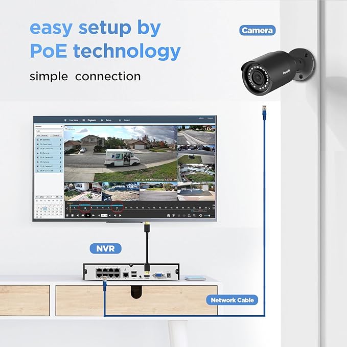 4K Security Camera System PoE, 4X 8MP Wired Home Bullet IP PoE Cameras with Mic, AI Human Vehicle Detection, 100ft IR Night Vision, 4K 8 Channel NVR 2TB HDD for 24/7 Recording, PB37F30408-8M