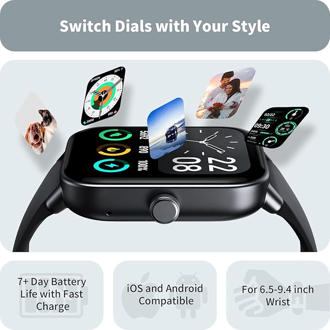 Smart Watches for Men Women, 1.8" Screen Activity Tracker, Heart Rate/Sleep/SpO2 Monitor, Make/Answer Calls, IP68 Waterproof Smartwatch for iPhone & Android, 101+ Sport Modes Fitness Reloj Inteligente