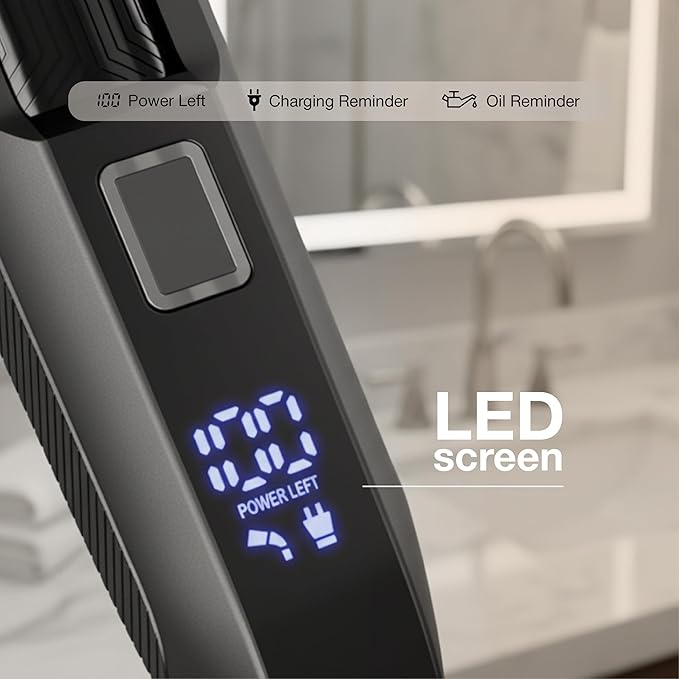 Oty Beard Trimmer for Men Adjustable - Waterproof Cordless Hair Clippers with 20-Length Dial, Stainless Steel Blades, LED Display & Travel Lock - Rechargeable Grooming Kit – Ideal Gift for Me
