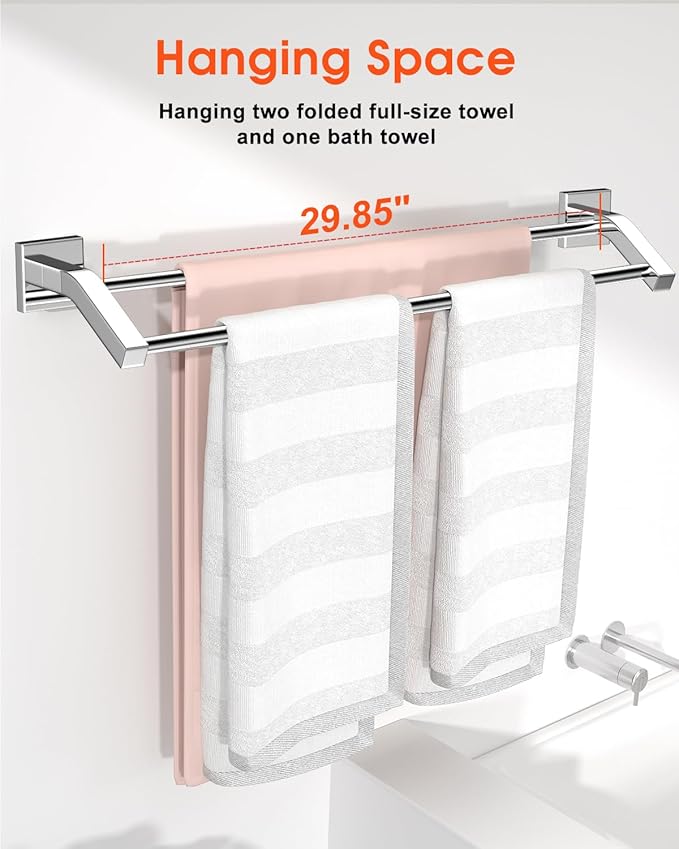 Alise Bath Double Towel Bars Towel Racks for Bathroom Lavatory,Wall Mount Towel Holder Heavy Duty SUS304 Stainless Steel Towel Hanger Towel Rail,Polished Chrome,32 Inch