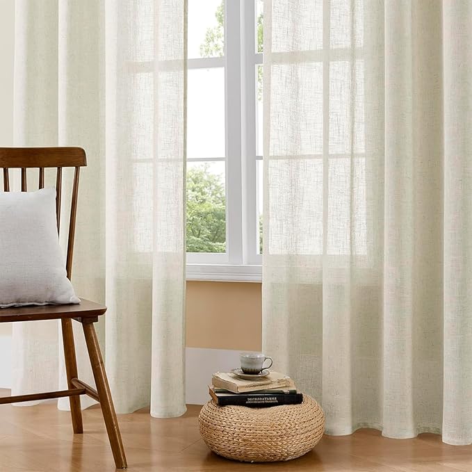 Joydeco Linen Curtains 72 Inch Length 2 Panel Sets,Light Filtering Curtains for Bedroom 52 Inch Wide Living Room Drapes with Back Tabs & Rod Pockets (W52 x L72 Inch, Beige)