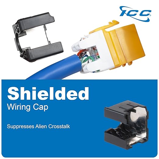 ICC CAT6A Keystone Jack with Slim Profile 180 Degree Punch Down, 10Gbps RJ45 UL Listed PoE++ TAA Compliant for Wall Plate or Patch Panel, Works with JackEasy Termination Tool, Blue 25 Pack