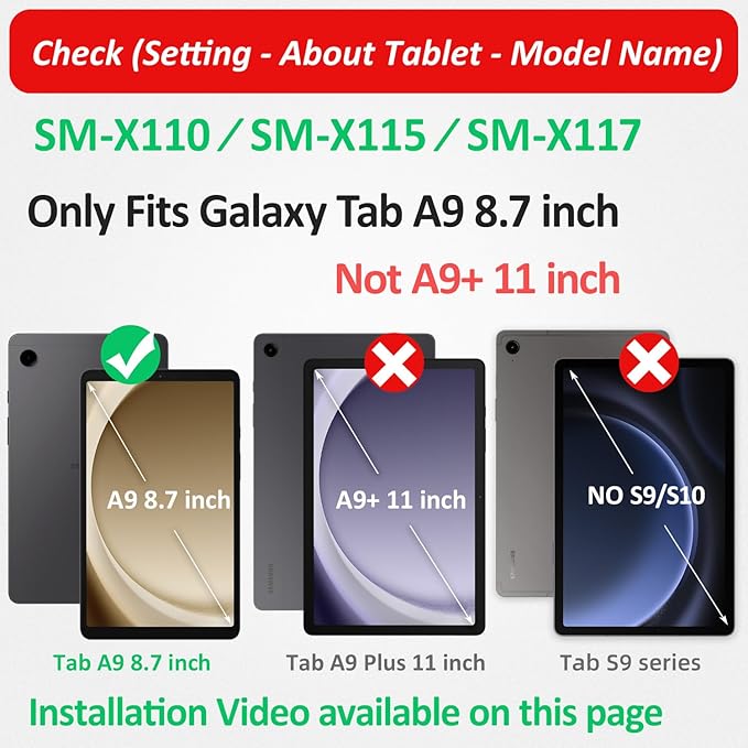 HXCASEAC Case for Samsung Galaxy Tab A9 8.7 Inch, Protective with Screen Protector/Hand Strap/Pen Holder, Sturdy Shockproof for Samsung A9 Tablet Case SM-X110 SM-X115 SM-X117 - Rose