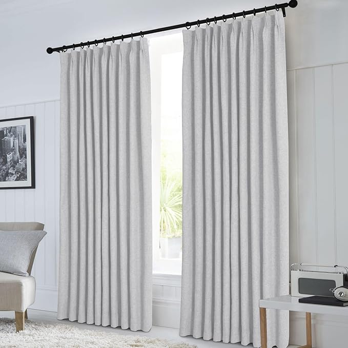 Macochico Pinch Pleated 100% Blackout Curtains Silver Grey Linen Curtains for Bedroom Living Room Farmhouse Thermal Insulated Window Panels Pleated Curtains with Hooks and Tieback 52”Wx72”L 1 Panel