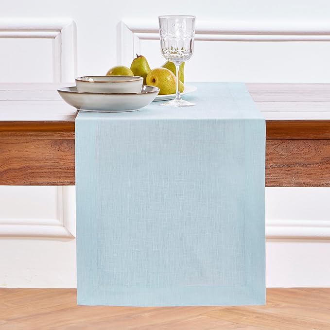 Solino Home Linen Table Runner 108 Inches Long - 100% Pure Linen Ice Water Dining Table Runner 14 x 108 Inch - Fete