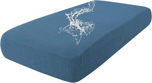 hyha Waterproof Couch Cushion Covers for Pets, Non Slip Sofa Seat Cover for Dogs Washable, Soft Thick Stretch Jacquard Fabric, Sofa Slipcovers with Elastic Bottom (1 Piece for Medium, Blue)