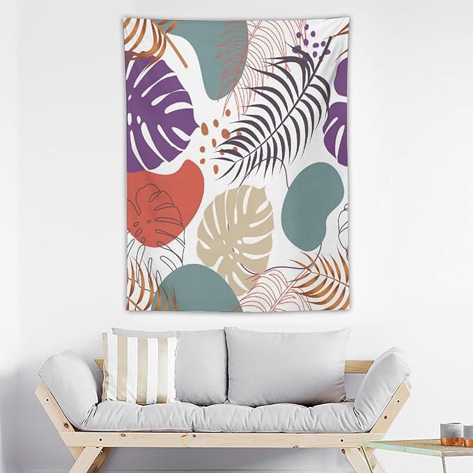 ICMOLYYENLO Tropical Green Leaves Tapestry, Exotic Leaves Beautiful Bedroom Wall Hanging, Floral Poster Blanket for Bedroom Living Room Dormitory Apartment 40x60 Inch