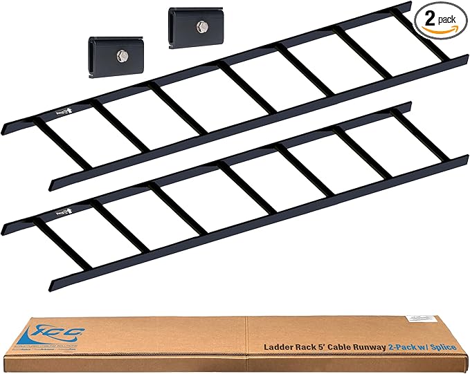 ICC Cable Runway Rack 5' Straight Section, 16-Gauge Steel, Made in USA, 2-Pack with End Splice Kit
