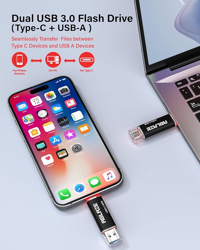 ABLAZE Type C Flash Drive 32GB 5 Pack, Dual USB 3.0+USB C Flash Drive Compatible with iPhone 16/15, Android Smartphone, Computer,Tablet Mac Laptop (5 Pack)