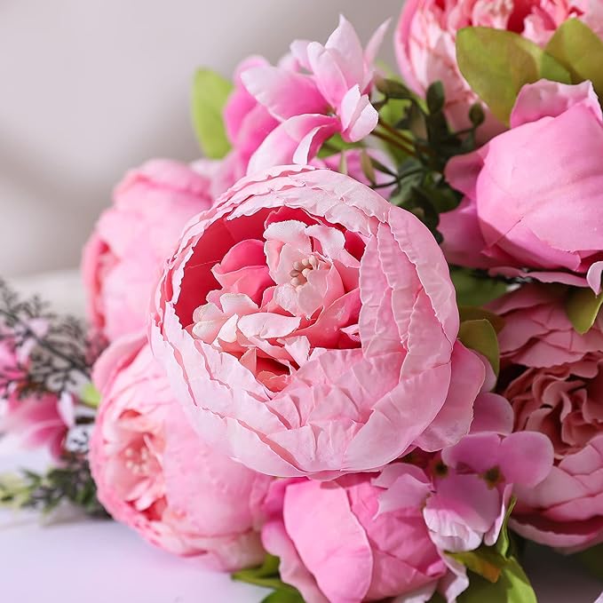 Duovlo Springs Flowers Artificial Silk Peony Bouquets Wedding Home Decoration,Pack of 1 (Spring Light Pink)