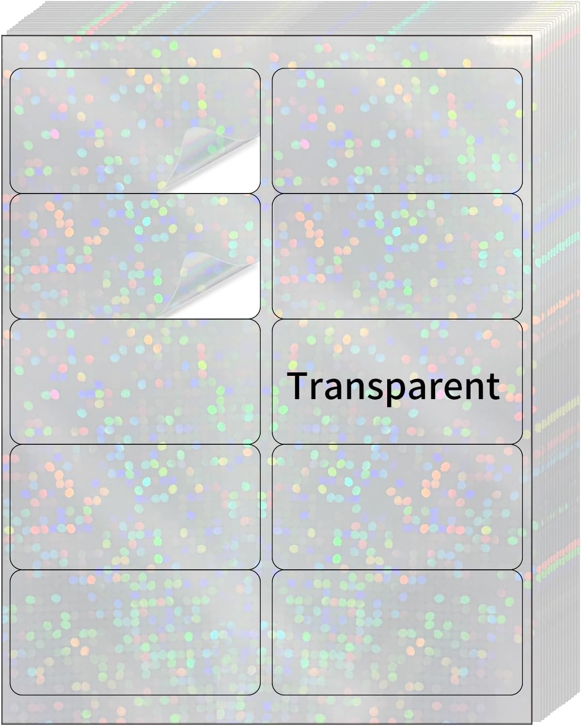 STARLIBOO Transparent Stickers Labels - 2" x 4" Clear Address Labels Mailing Stickers for Laser/Inkjet Printer 8.5"Ã11"- 20 Sheet (Clear Holographic Dot)
