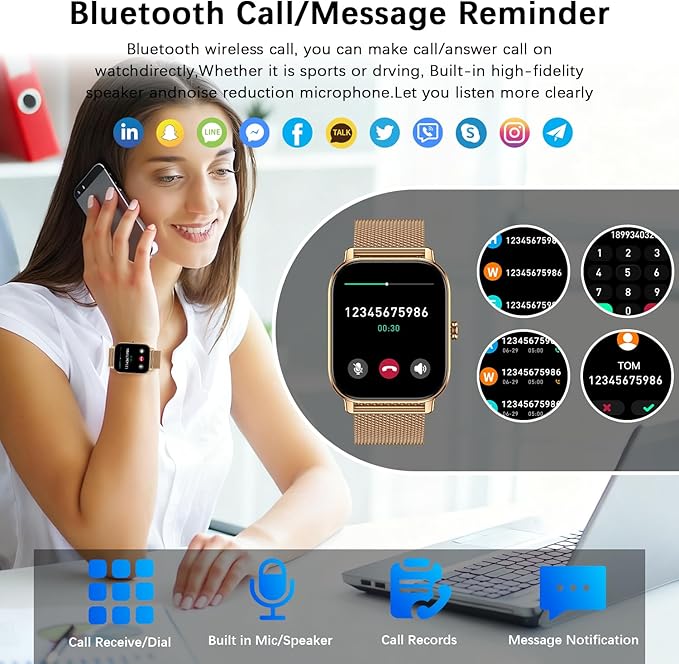 Smart Watch for Women Men Fitness: Waterproof Make Answer Call Digital Mens Watches Running Pedometer Smartwatch for Android Phone iPhone Samsung Compatible Heart Rate Monitor SpO2 Step Tracker Gold