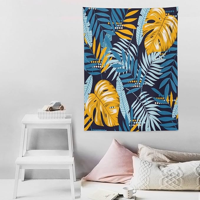 ICMOLYYENLO Palm Leaf Tapestry Wall Hanging, Tropical Leaves Plant Jungle Green Hawaiian Art Home Decor for Guest Bedroom Living Room Dormitory 60x80 Inch