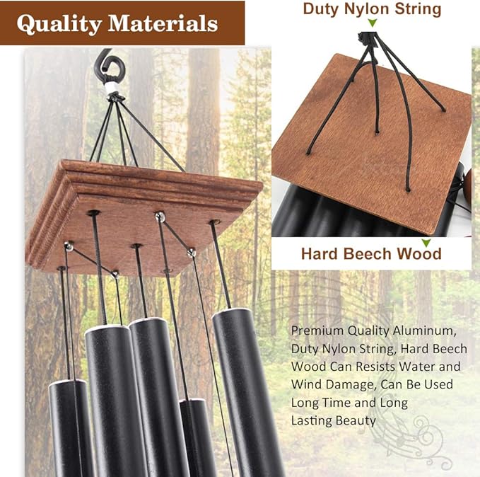 Astarin Wind Chimes Outdoor Deep Tone, Memorial Wind Chimes Outdoor, Gifts for Housewarming/ Mother Day/ Christmas, Outdoor Decor for Patio, Garden, Yard, Home (36 Inch Black Wind Chime)