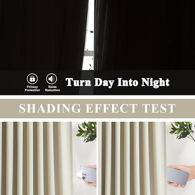 Vision Home Sand Pinch Pleated Full Blackout Curtains Linen Blended Room Darkening Window Curtains 102 inch for Living Room Bedroom Thermal Insulated Pinch Pleat Drapes with Hooks 40" Wx102 Lx2