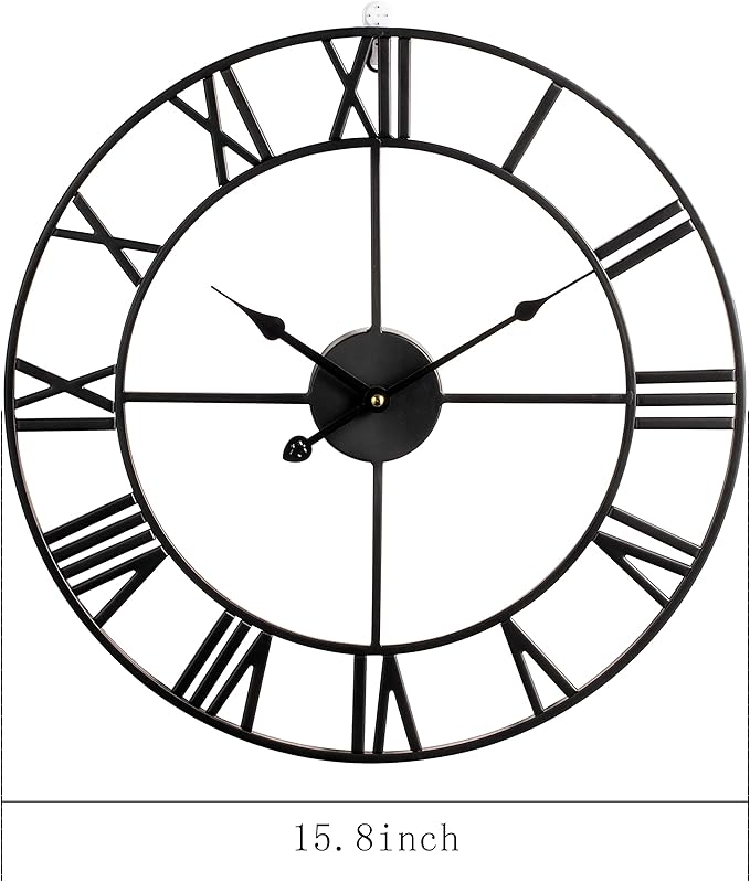Large Wall Clocks for Living Room Decor, 16 Inch Round Black Metal Silent Non Ticking Battery Operated Jumbo Numerals Modern Vintage Decorative Clock Wall for Bedroom,Kitchen,Office,Farmhouse
