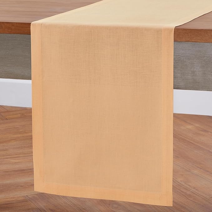 Solino Home Linen Peach Table Runner 36 Inches - 100% Pure Linen Short Table Runner 14 x 36 Inch Ideal for Dresser and Coffee Tables - Fete